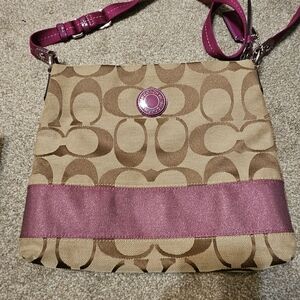 Coach Canvas Bag with Pink and Silver Accents EUC